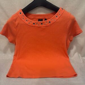 Rafaella Orange Embellished Crop Tee